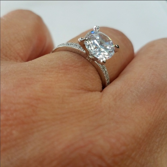 ON SALE Eternity white Gold Plated Engagement Ring - Picture 2 of 11